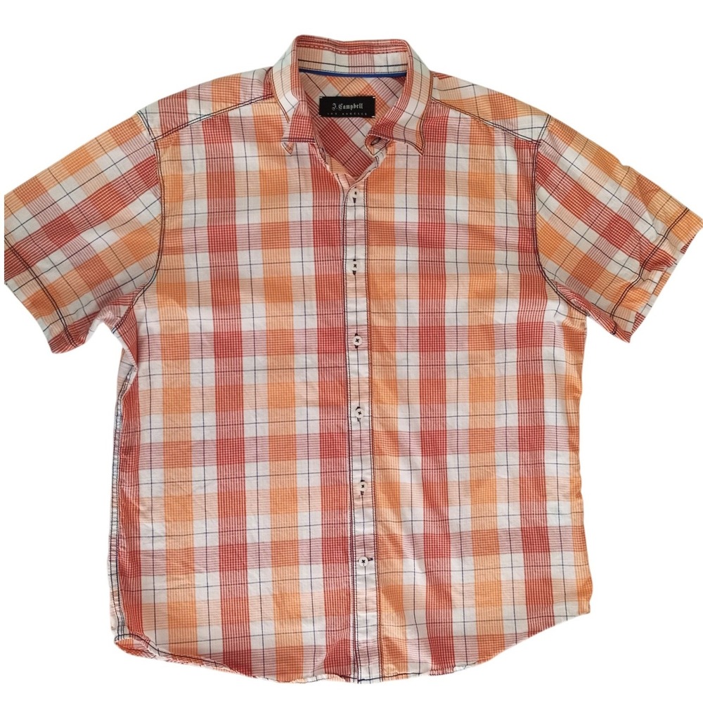 J. Campbell Los Angeles Mens Orange Plaid Short Slv Cotton Shirt L. A228